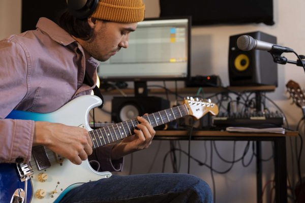 Side View Man Playing Guitar