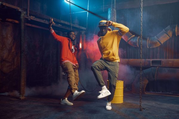 Two Stylish Rappers, Breakdancing In Studio